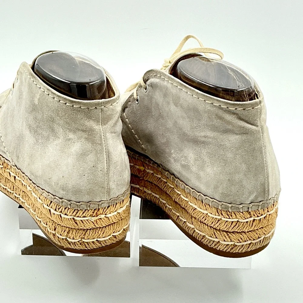Prada Size 39 US 8 Espadrille Platform Chukka Ankle Boot Taupe Gray Suede